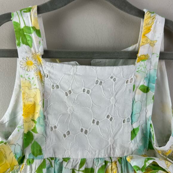 La Folie Dress Sundress Pinafore Eyelet Pockets Side Ties Yellow Floral Girls 6 - Picture 4 of 10